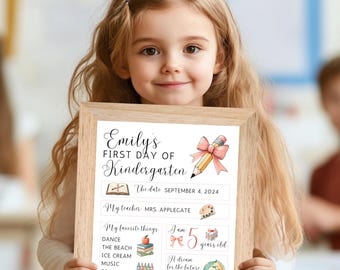 Imprimible para el primer día de clases, cartel de regreso a clases para chicas estilo boho, cartel para el primer día de clases, descarga digital editable para el primer día de clases