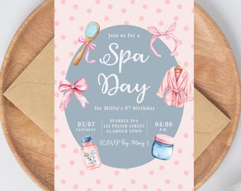 Spa Birthday Invitation Template, Watercolor Pamper Party, Editable Canva (Digital Template 5x7 inches)