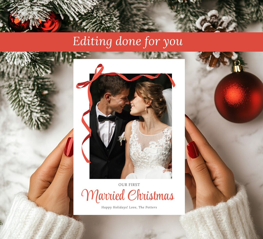 Newlyweds Christmas Card, Wedding Photo Christmas Card, Married ...