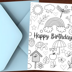 Kids Birthday Card to Color In, 5x7 Printable Birthday Card Template ...