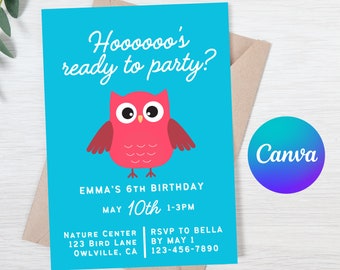 Owl Editable Printable Birthday Party Invitation, INSTANT DOWNLOAD - Etsy