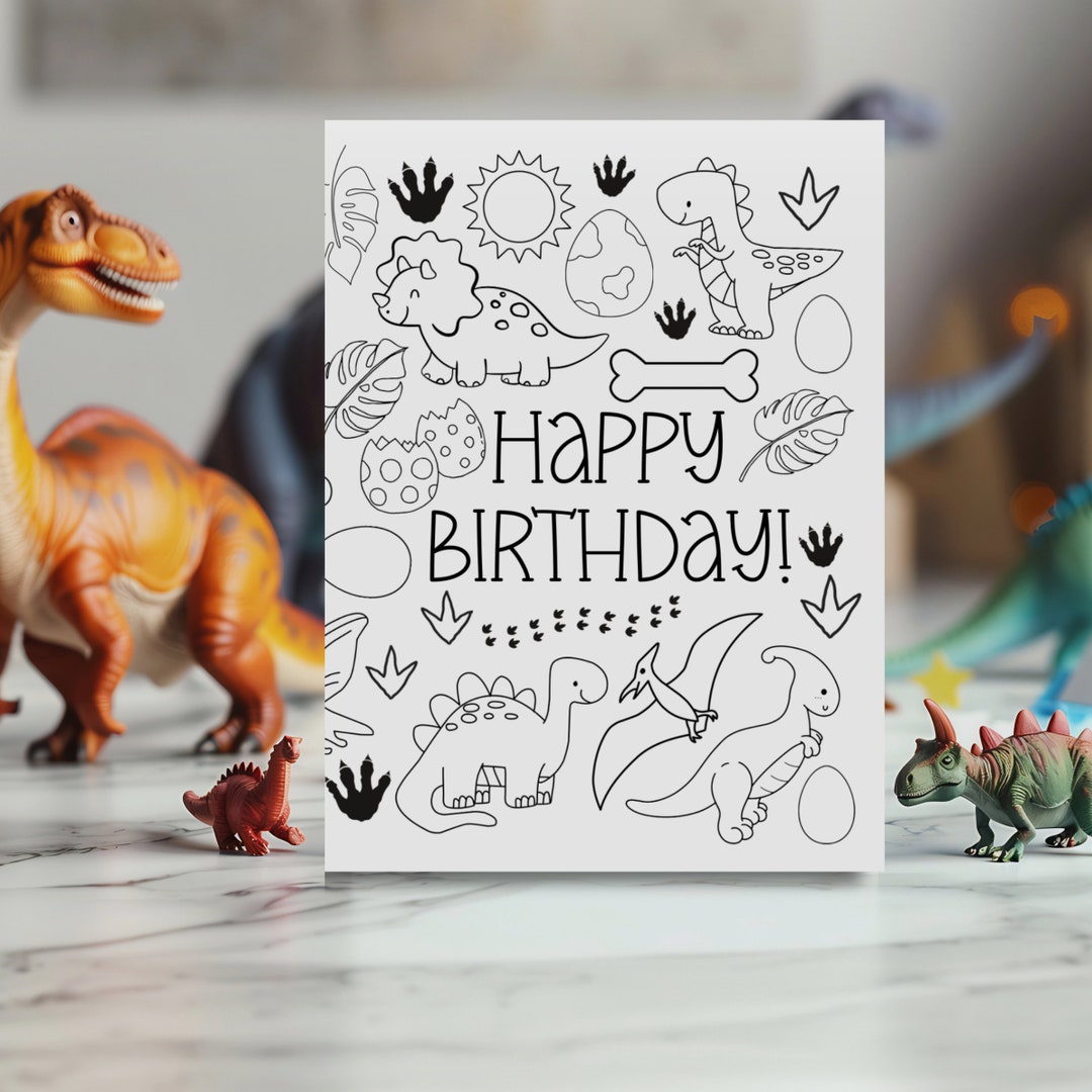 Printable Dinosaur Coloring Page Birthday Card for Kids - Etsy