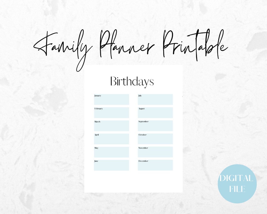 Family Birthday List Printable PDF 8.5 X 11 Inches Keep - Etsy