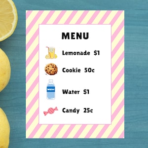 Menu de stand de limonade pour fille avec un joli design rose modifiable