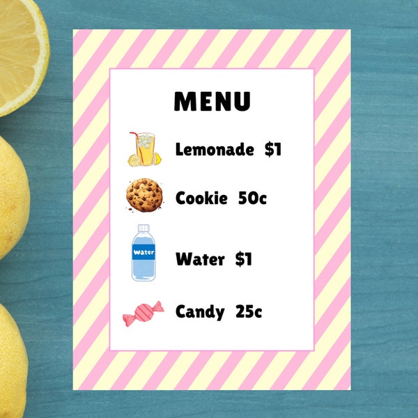 Lemonade Stand Price List - Etsy