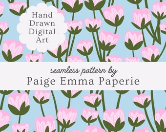 Floral Tulip Seamless Pattern: Spring Crafts JPEG (Digital Download)