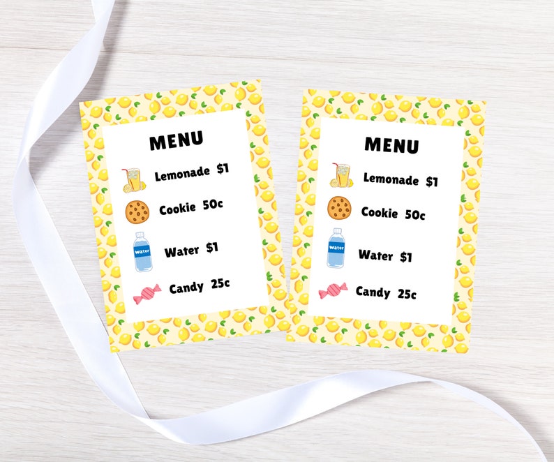 Printable Lemonade Stand Menu, Editable Lemonade Stand Menu, Summer ...