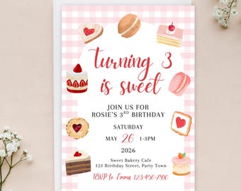 Bakery Birthday Party Invitation: Editable Cake & Pastries Template (Digital Download)