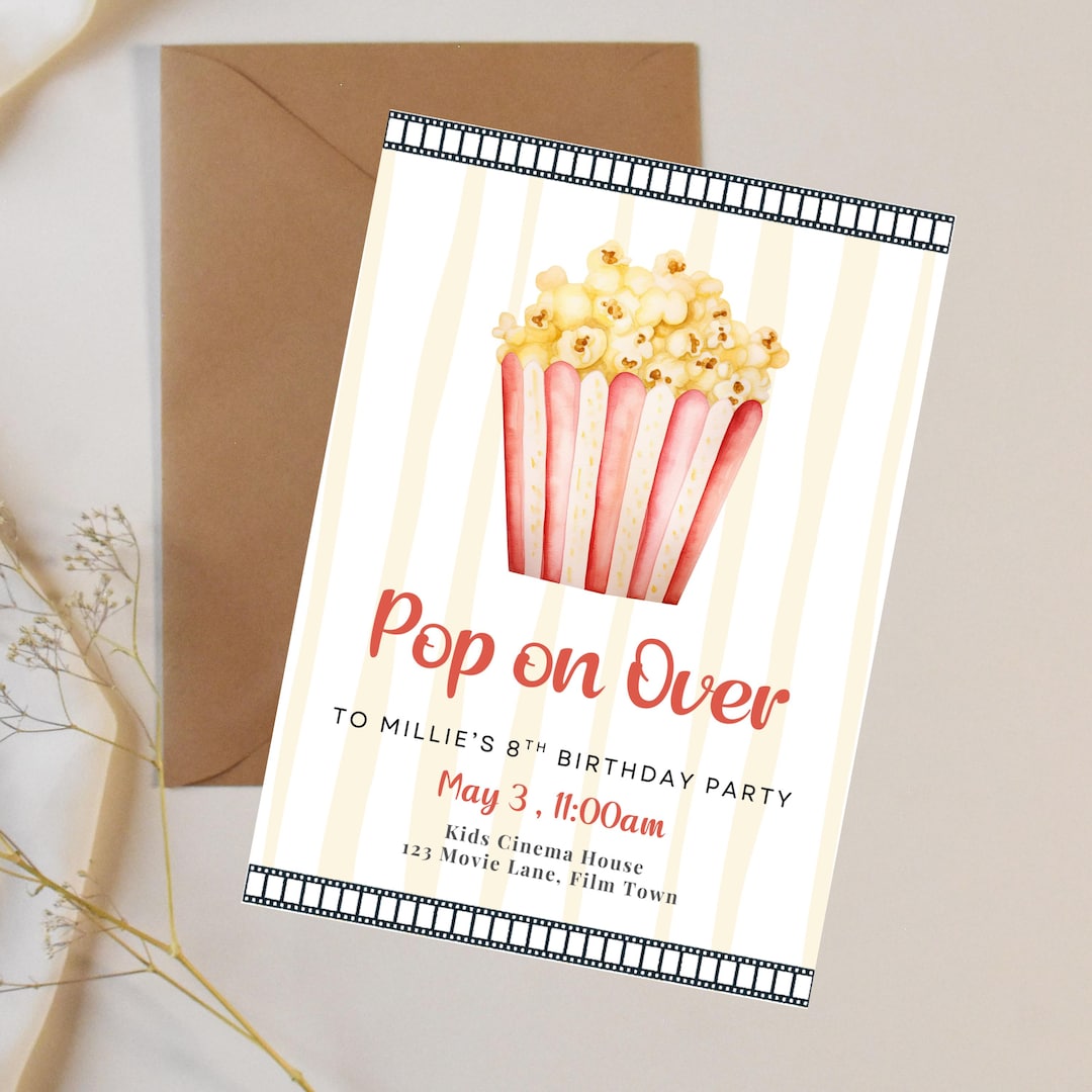 Movie Theater Birthday Invitation: Editable Popcorn Party Invite - Etsy