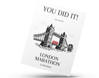 Maratón de Londres 2024 Felicitaciones por completar la Tarjeta del Maratón de Londres Tarjeta del corredor del 21 de abril Lo hiciste bien hecho Descarga de regalos