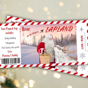 Billet Boarding Pass - Laponie, aller voir le Père Noël, Père Noël, Surprise d'anniversaire, cadeau NUMÉRIQUE personnalisé