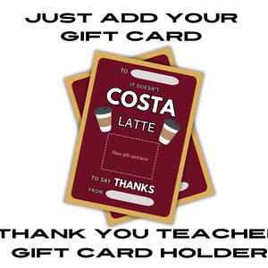 Plantilla de portatarjetas de regalo de Feliz Navidad, gracias, maestro. Personalizada. Tema de café. Descarga digital. Imprimible.
