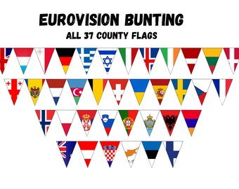 Fête de l'Eurovision 2024 avec les 37 drapeaux des pays du samedi 11 mai Fournitures de papier imprimable en téléchargement numérique instantané
