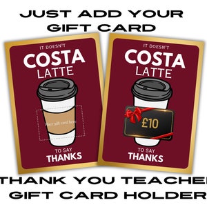 Plantilla para portatarjetas de regalo de Feliz Navidad, gracias, maestro. Tema del café. Descarga digital para imprimir.