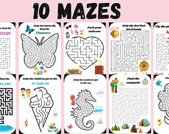 Kids activity school worksheets mazes printable