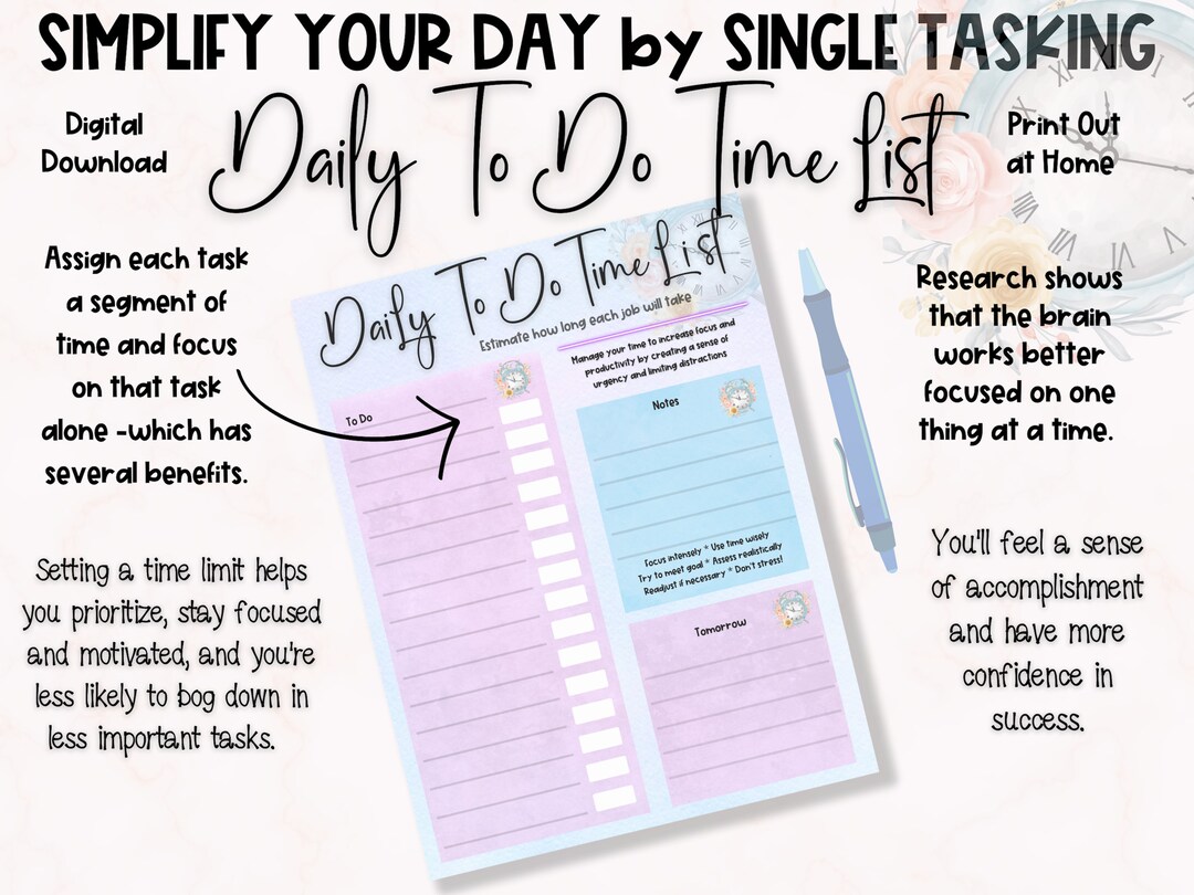 Daily to Do Time List - Etsy