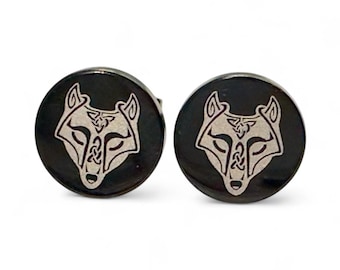 Wolf Stud Black Stainless Steel Earrings Knot work Celtic Viking Amulet Gift Men Women