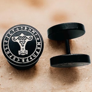 Viking Thors Hammer Symbol Stud Stainless Steel Earrings