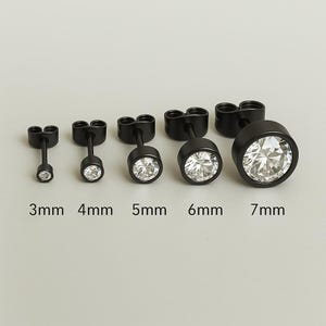 Black Stud with Crystal – Surgical Stainless Steel Stud Earrings, Hypoallergenic, Minimalist Jewellery for Men & Women