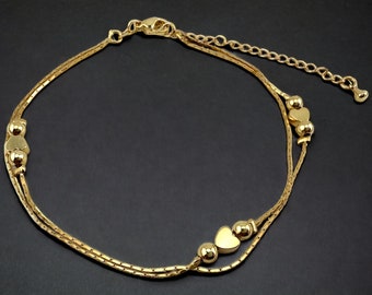 Starling Silver Gold / Silver Heart Anklet Bracelet, Boho Anklet, Gift for her. Mother gift,