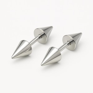 Spike Stud Earrings Silver Black| Double Cone Earrings for Men & Women | Minimalist Punk Jewelry | Unisex Black Studs | Everyday Earrings