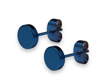 Blue Stud Earring Stainless Steel Button Stud Earring Men/ Women