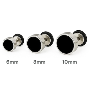 Stainless Steel Faux Plug Earrings, Black Round Illusion Studs, Unisex Fake Gauge Earrings for Men & Women
