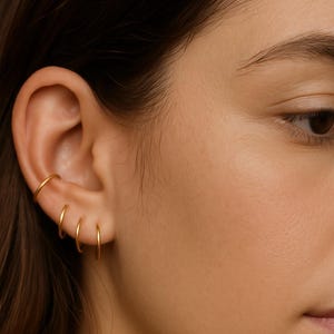 Small Thin Nose & Ear Rings 0.8mm 4/3 Pairs Set Gold, Silver, Black Hoop Nose Earrings Hypoallergenic Lightweight