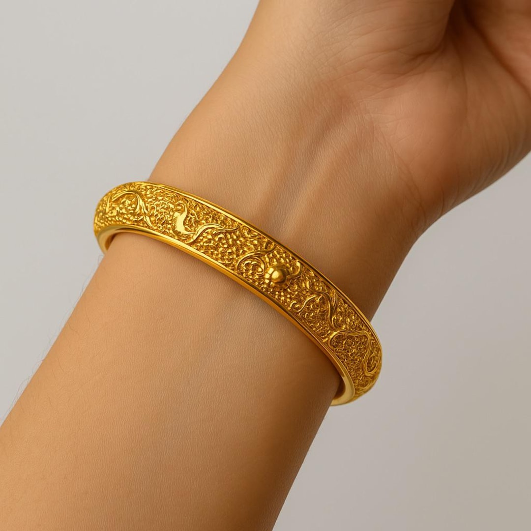 Bracciale Regolabile Placcato Oro 18K Con Drago E Fenice - Gioiello Moda In Lega, Diametro 58 Mm, Regalo Simbolico Per Lei
