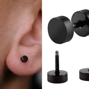 Black Stud Faux Plug Surgical Earring Screw Back Men / Women Classic Earrings image 6