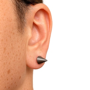 Spike Stud Earrings Silver Black| Double Cone Earrings for Men & Women | Minimalist Punk Jewelry | Unisex Black Studs | Everyday Earrings