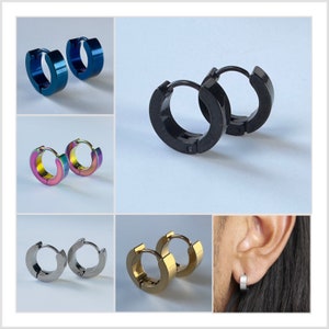 Flat Hoop Earrings Surgical Stainless Steel, 5 Colours