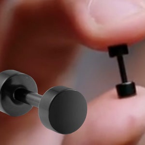 Black Stud Faux Plug Surgical Earring Screw Back Men / Women Classic Earrings image 1