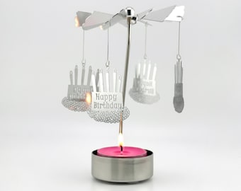 Happy Birthday Spinning Candle Holder Rotary Tea Light Carousel