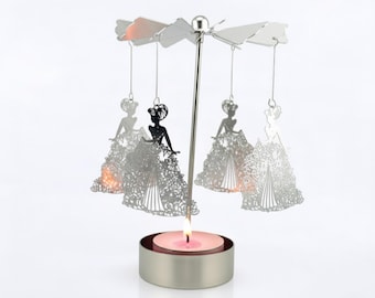Princess Spinning Candle Holder Metal Rotary Tea Light Carousel Gift