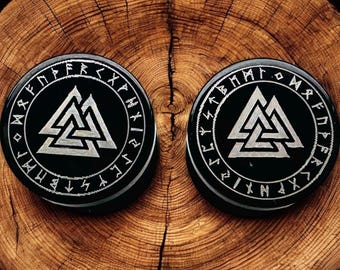 Viking Valknut Symbol Black Stud Earrings Surgical Stainless Steel
