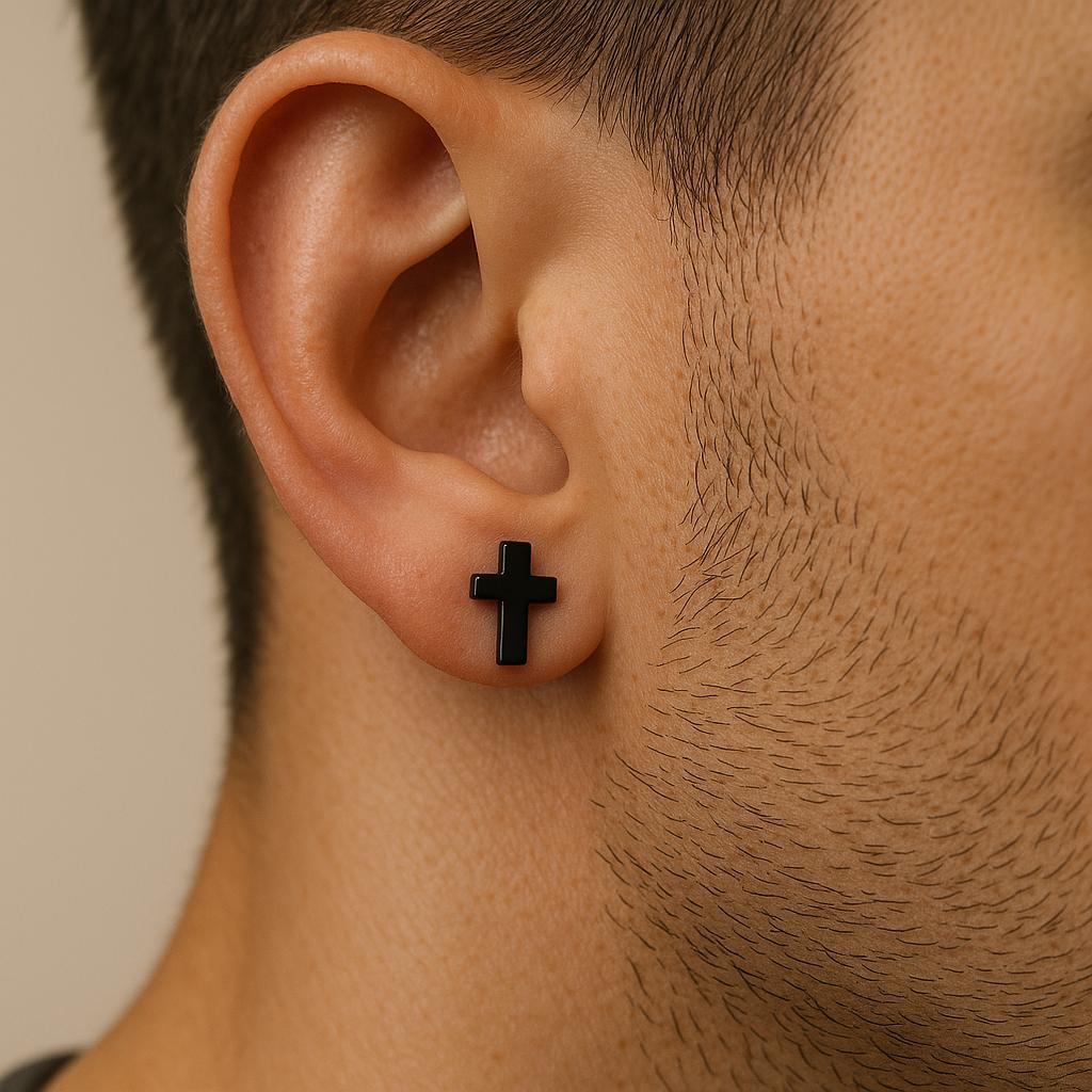 Mens Black Cross Earring UK