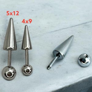 Spike 16G barbell stud earrings in stainless steel Black, Silver, Gold, Rainbow