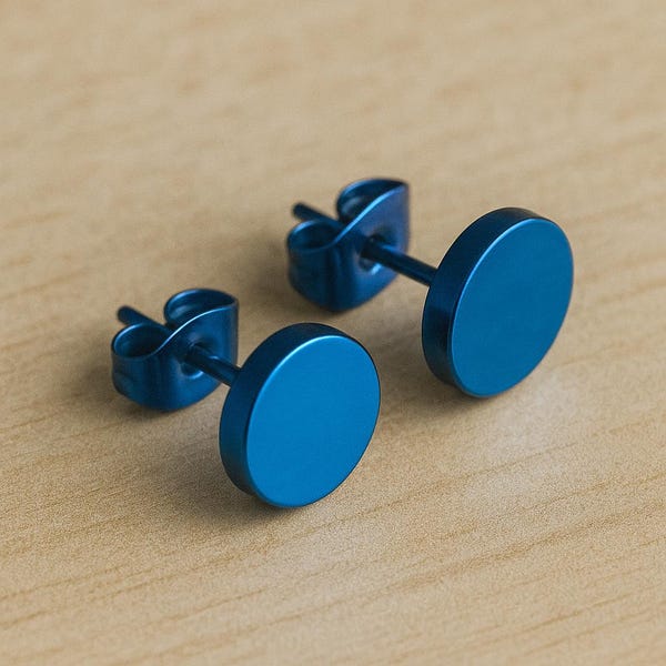Blaue Edelstahl-Ohrstecker hypoallergene Unisex Knopf Ohrstecker