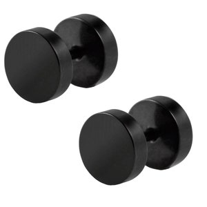 Black Stud Faux Plug Surgical Earring Screw Back Men / Women Classic Earrings image 3