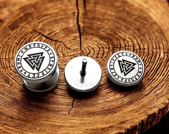 Valknut Symbol 10mm Stud Earrings Surgical Stainless Steel Black and Silver Viking