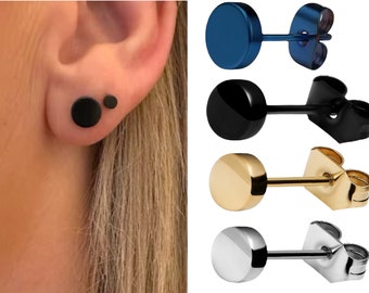 Par de aretes con botón de acero inoxidable para hombre y mujer