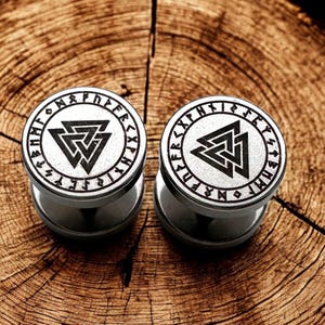 Viking Valknut Symbol 10mm Stud Earrings Surgical Stainless Steel Black and Silver