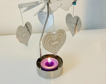 Hearts Love Spinning Tea Light Candle Holder Metal Rotary Carousel Gift