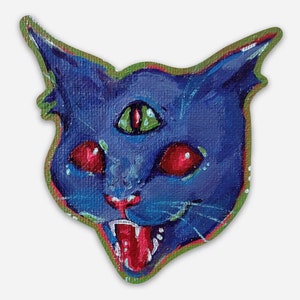 kitty wants second breakfast: die cut stickers, grunge, whimsigoth, goth, kitty cats.