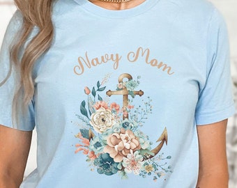 Navy Mom Shirt, Floral Anchor Shirt, Anchor Shirt, Nautical Shirt, Gift for Mom, Nautical Gifts, Cute Navy Mom Tee, Cute Anchor Shirt