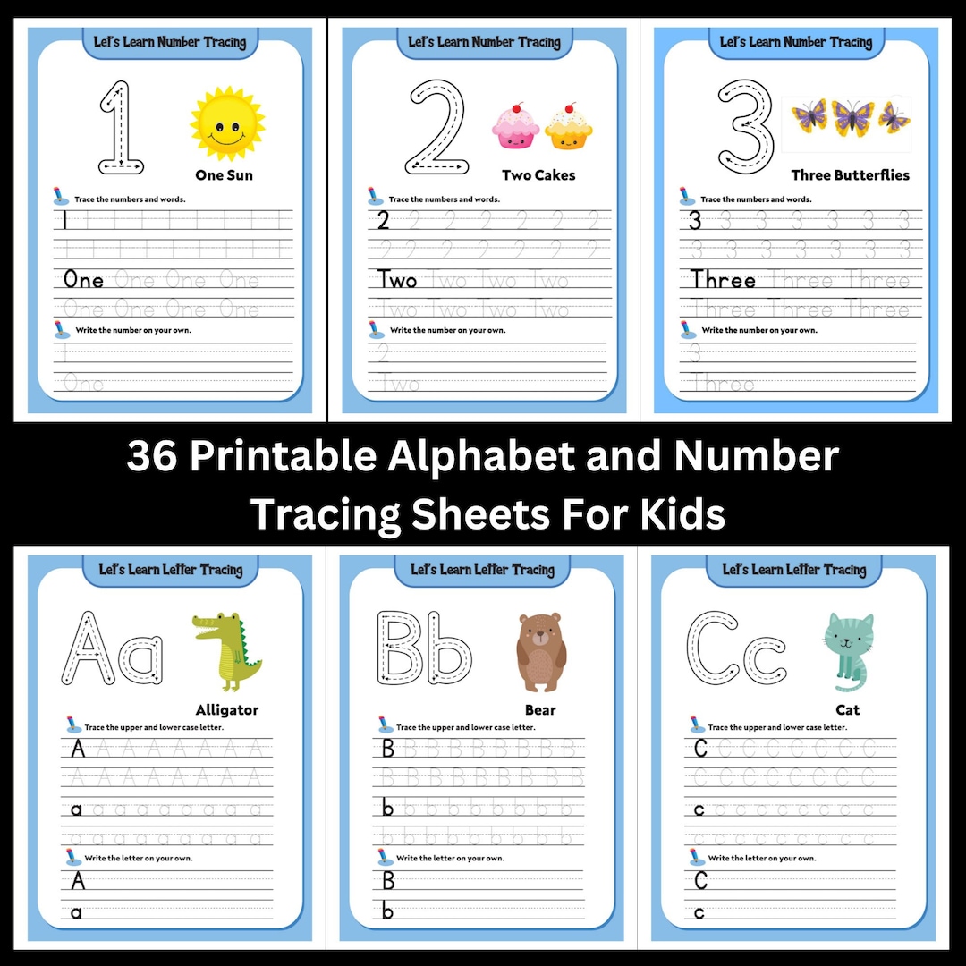 Alphabet and Number Tracing Worksheets Printable Practice Writing