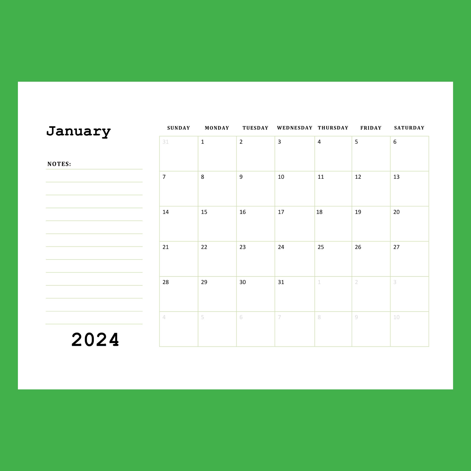 2024 Printable Family Goal Calendar Digital Calendar Wall Etsy