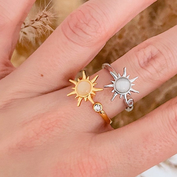 Boho Ring Gold oder Silber zierlicher Ring mit Sonnensymbol Handmade Edelstahl Sun wasserfest minimalistisch Geschenk hypoallergen Angstring