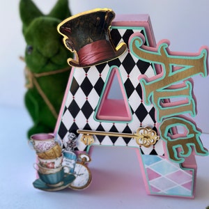 Letras 3D personalizadas de Alicia en el país de las maravillas, decoración de fiesta de Alicia en el país de las maravillas, letras 3D con nombre, decoración de fiesta de cumpleaños.